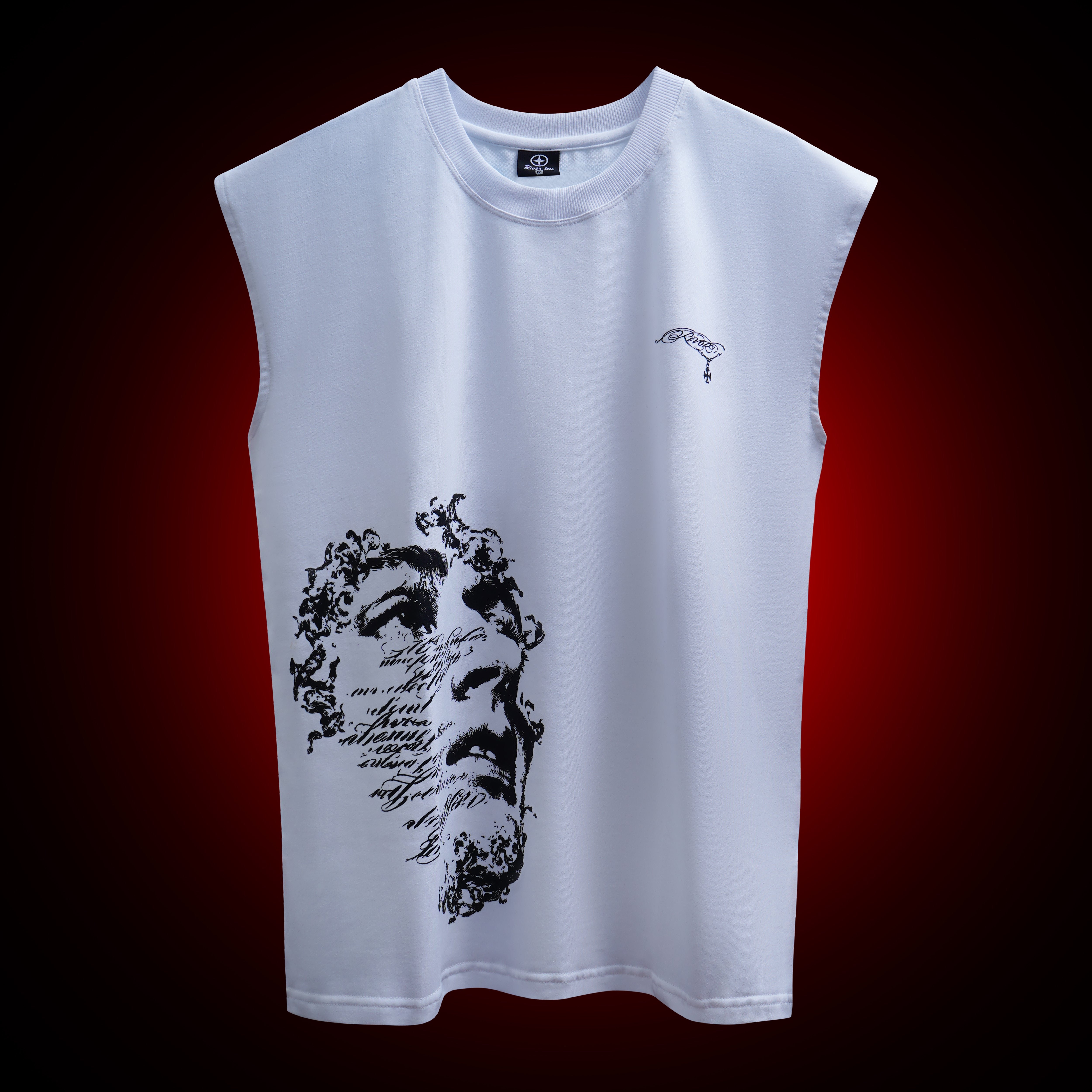 Artistic Face Print Oversized Tank- White