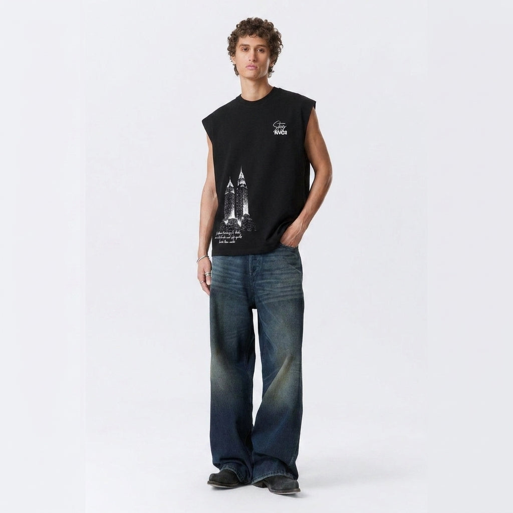 Diamond Dot Cityscape Tank - Black