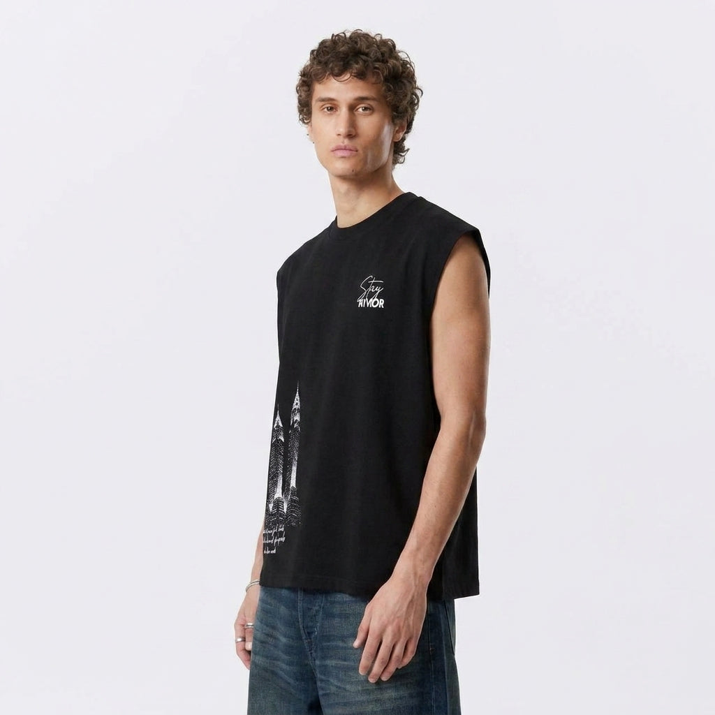 Diamond Dot Cityscape Tank - Black