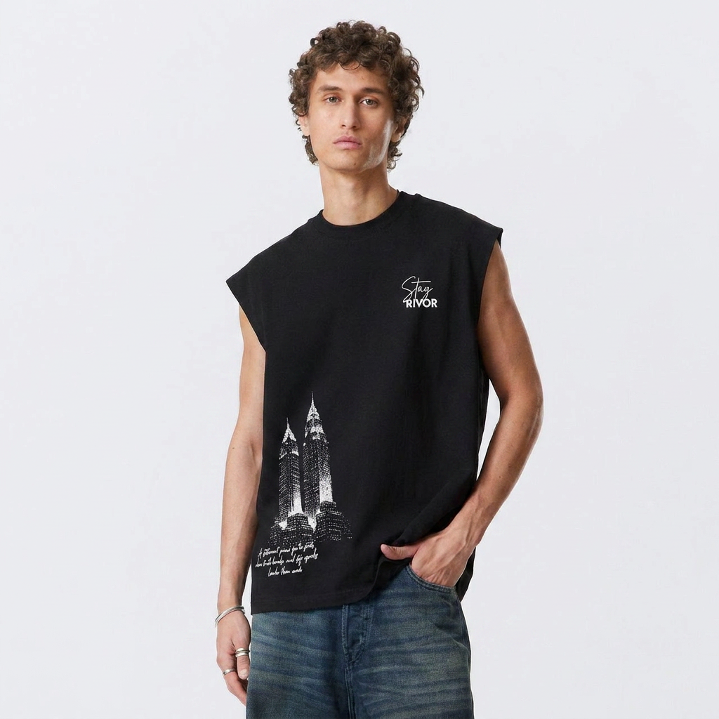 Diamond Dot Cityscape Tank - Black
