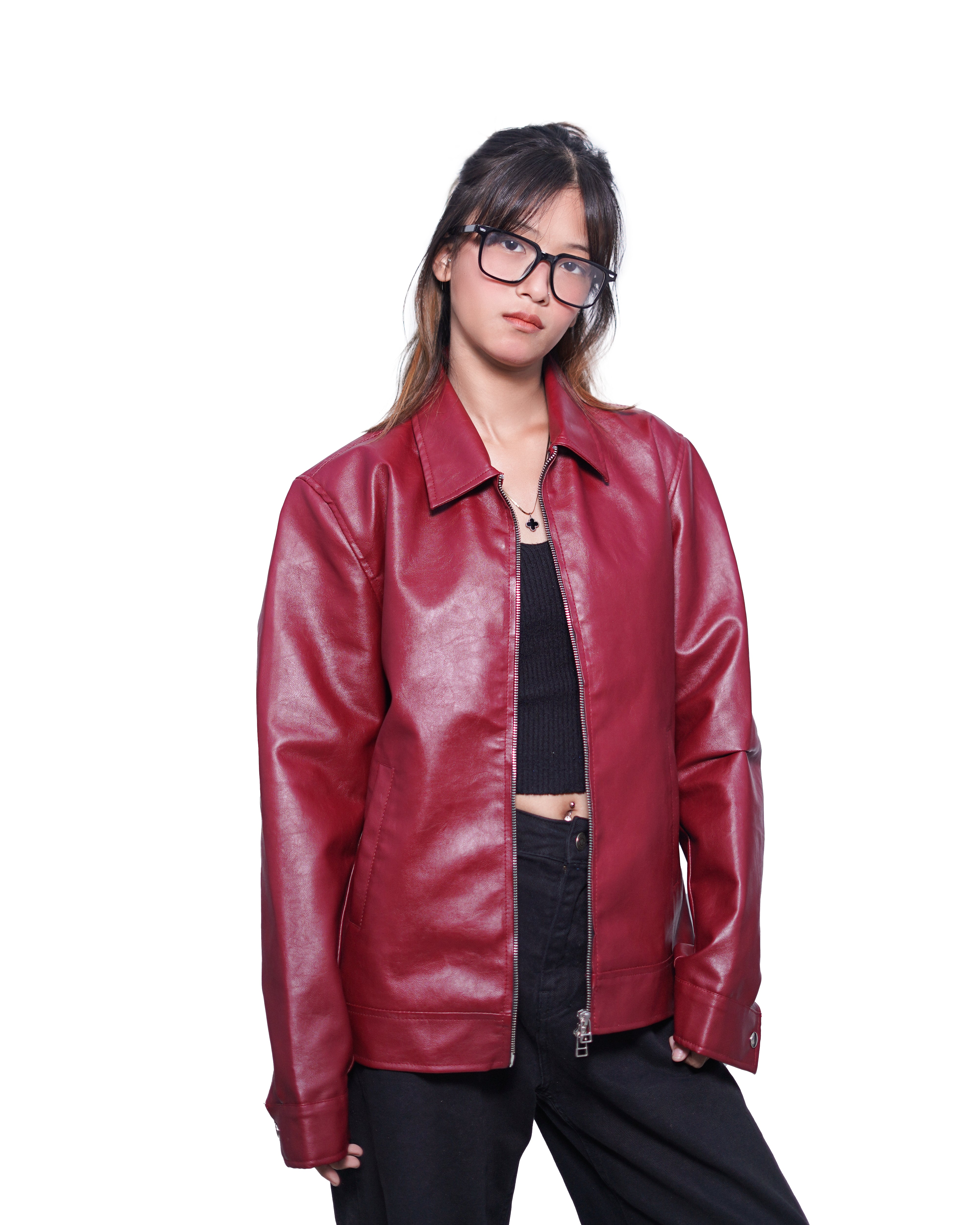 RIVOR- Cherry Red Boxy Fit Cropped Jacket — Double-Zip Edition