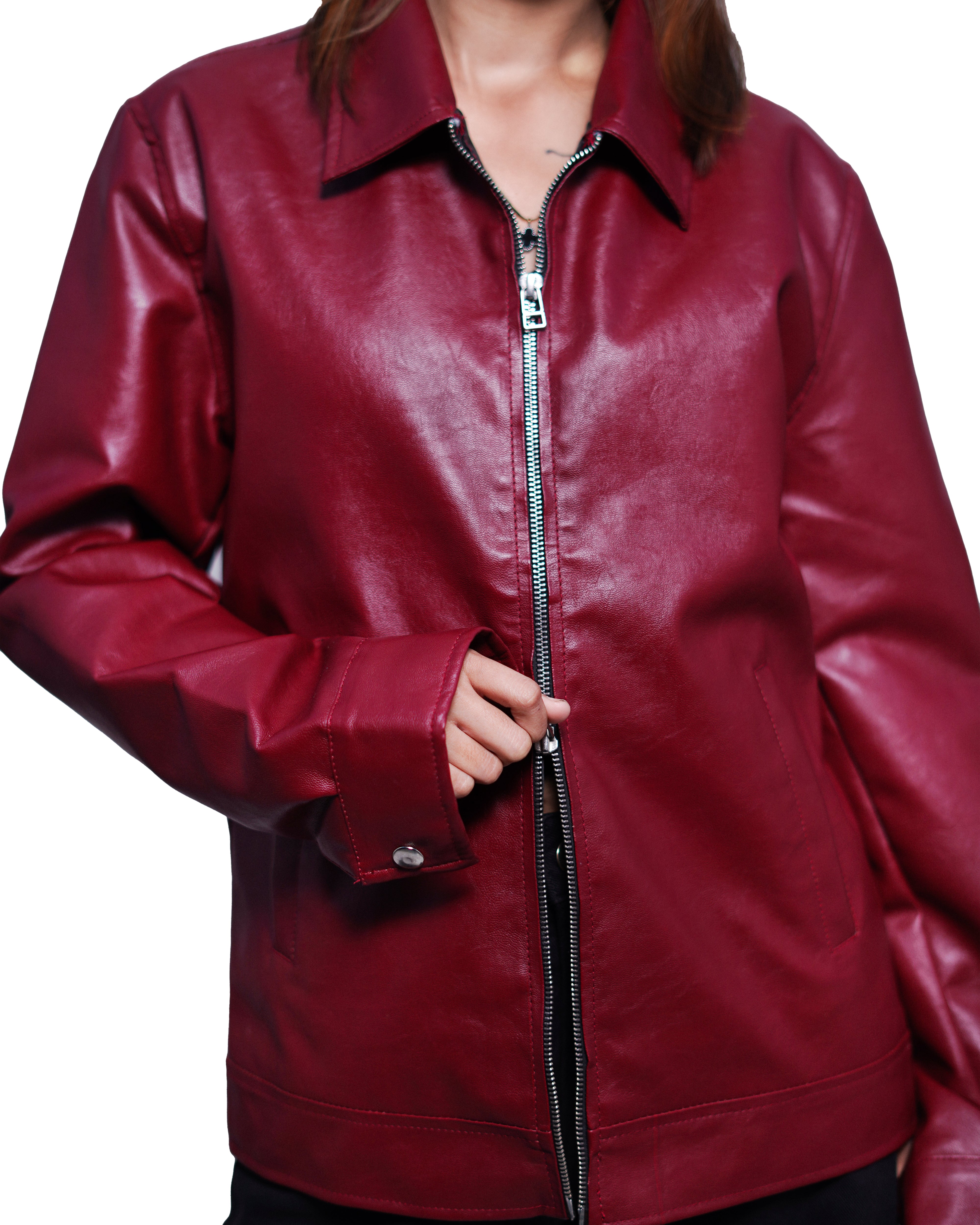 RIVOR- Cherry Red Boxy Fit Cropped Jacket — Double-Zip Edition