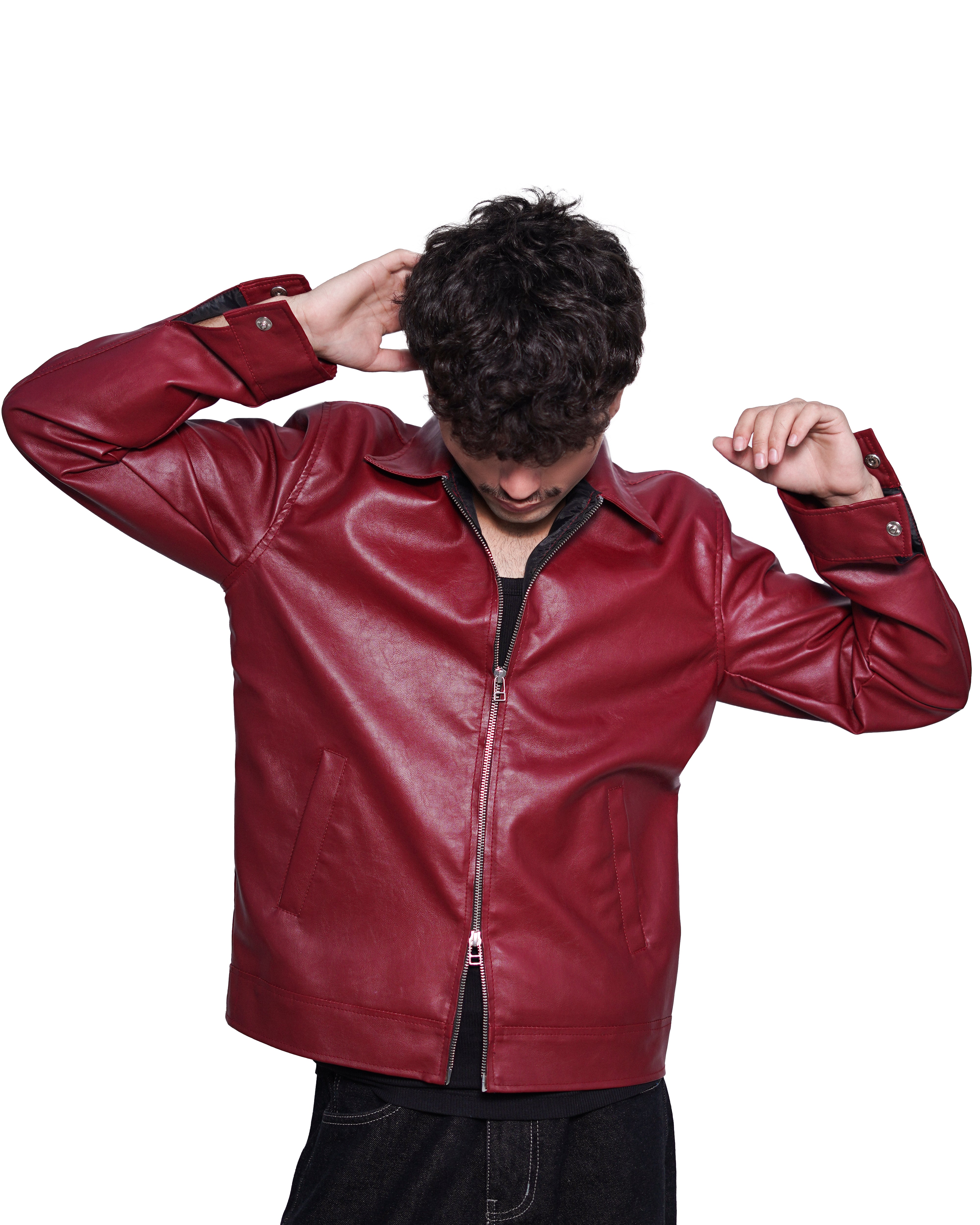 RIVOR- Cherry Red Boxy Fit Cropped Jacket — Double-Zip Edition
