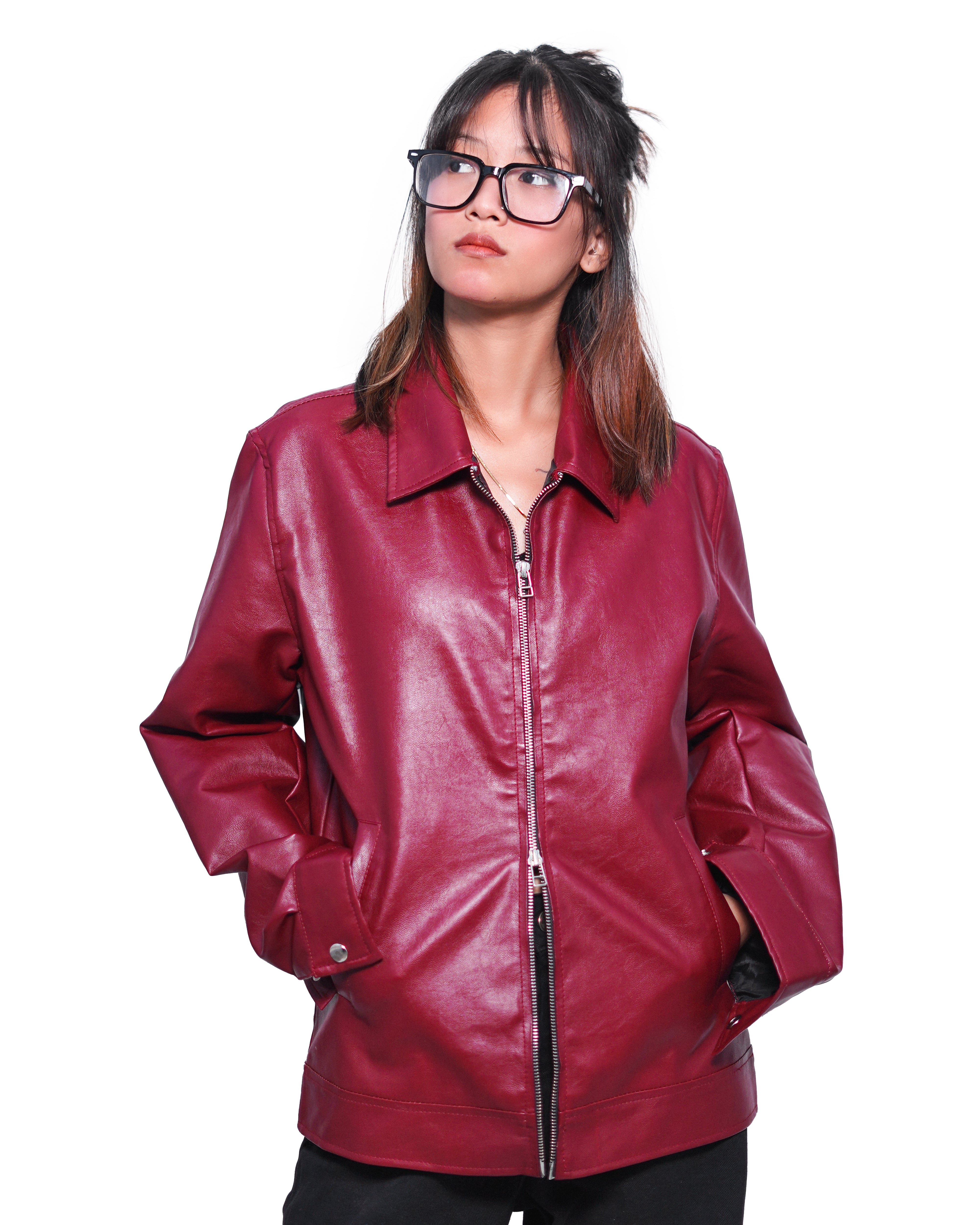 RIVOR- Cherry Red Boxy Fit Cropped Jacket — Double-Zip Edition